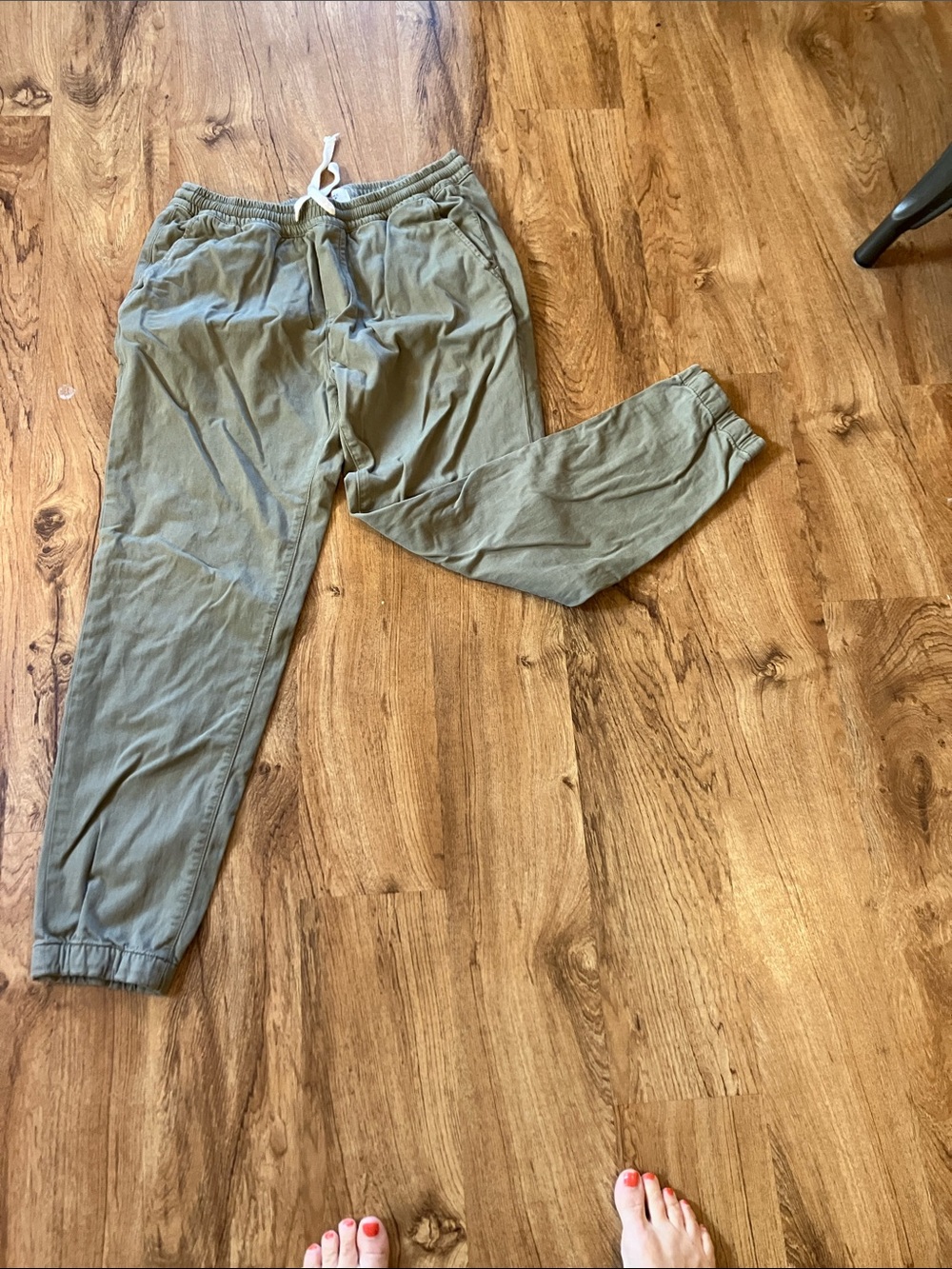 Marine Layer large Canvas joggers pockets drawstring elastic waist cuffs green